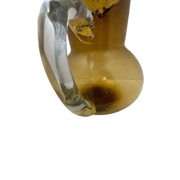 Vintage Amber Bubble Art Glass Pitcher Hand Blown Mid-Century Modern - Picture 15 of 16